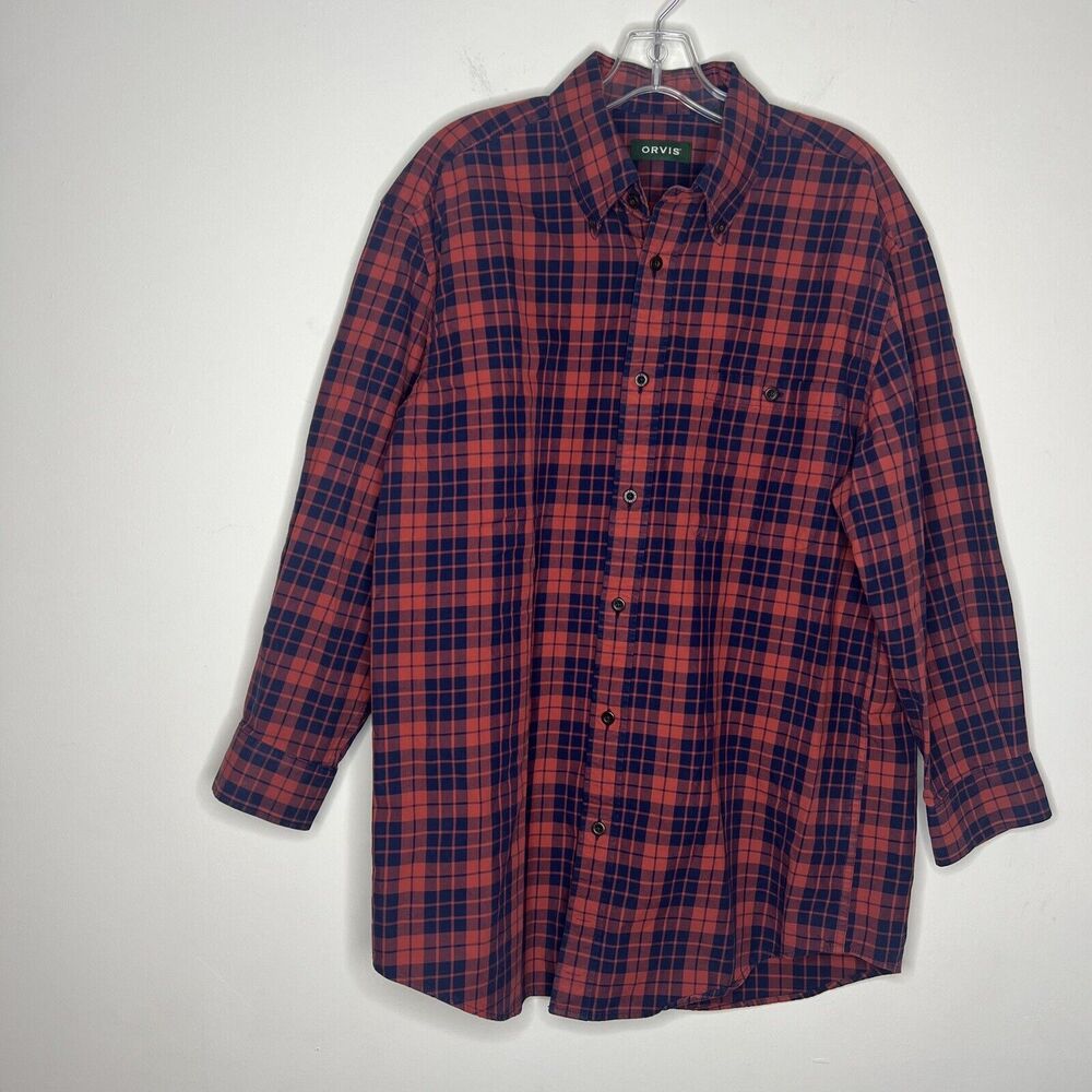 Orvis Signature Twill Shirt Mens Size Large Plaid Long Sleeve Button Up Outdoors